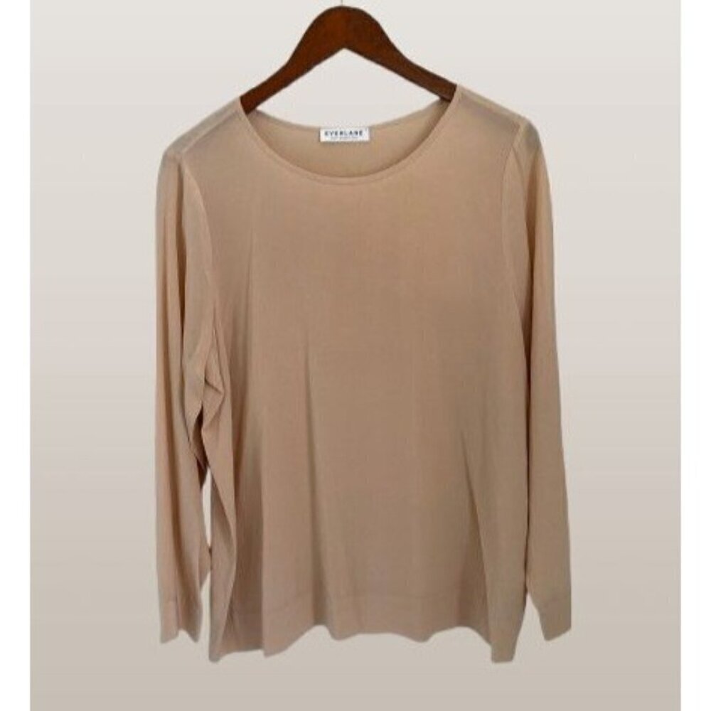 EVERLANE 100% Silk Blouse Crewneck Long Sleeve Peach Color Size Med